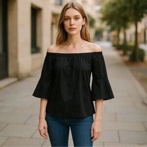 NWT Michael Kors Off-The-Shoulder Black Top XL Statement Sleeve Chic